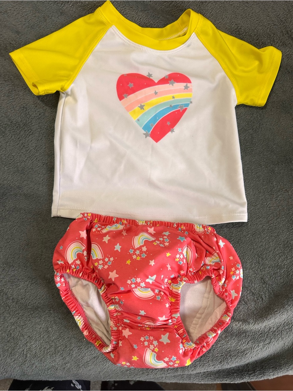 George Yellow & Coral Rainbow Heart Rash Guard Set